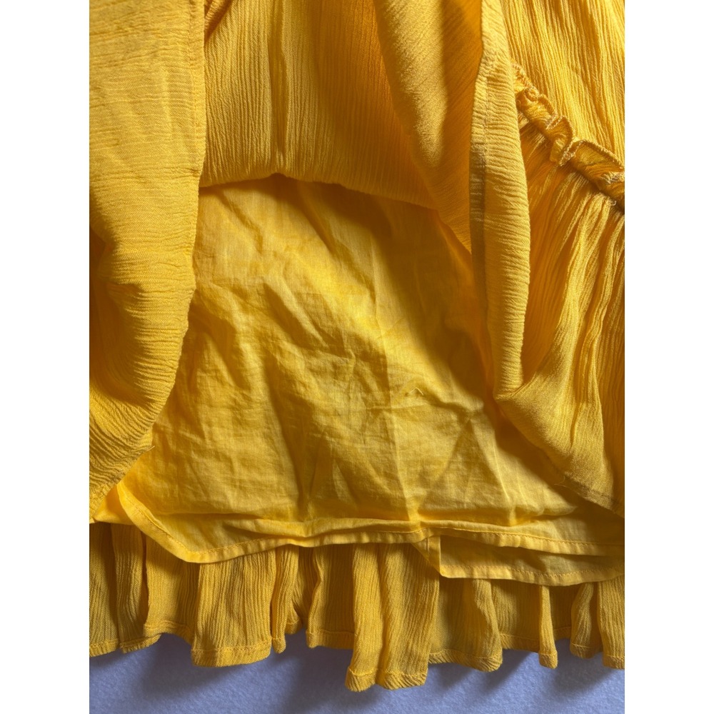 Forever 21 Yellow Embroidered Halter Mini Dress Floral Bird Tassel Large - Picture 6 of 11